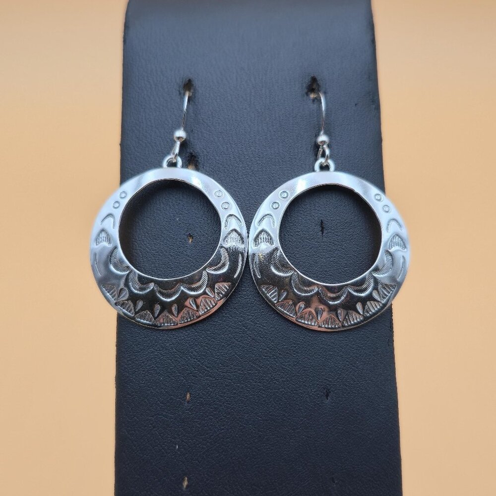 Sterling Silver Native Style Pattern Dangle Earri… - image 1